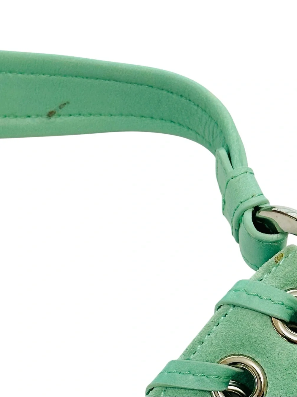 Sergio Rossi Mint Green Suede Hobo Shoulder Bag Grommet Hardware Italy Vintage